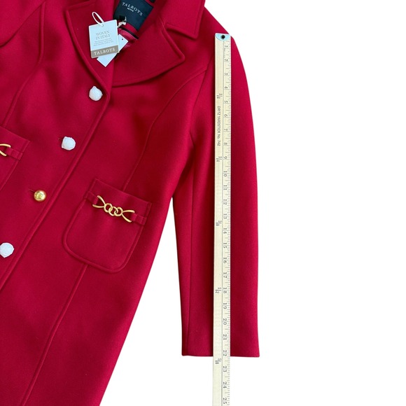 Talbots Petite Red Wool Blend Button Front Coat Gold Chain Detail Petite 4P NWT - Picture 7 of 16